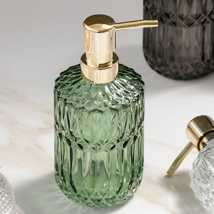 Skanto | CrystalFoam Glass Såpe dispenser | Diamantmønster Design | Elegant lagring for såpe | Moderne baddecor