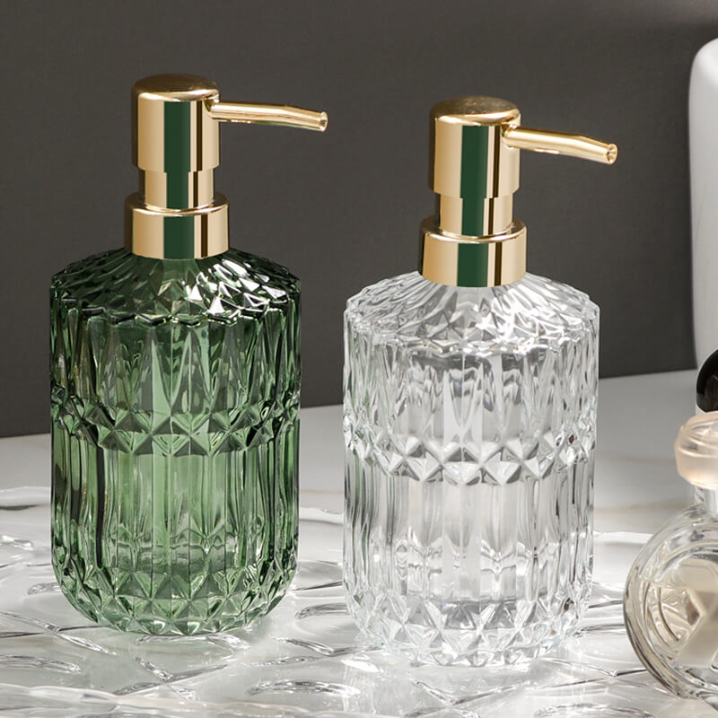 Skanto | CrystalFoam Glass Såpe dispenser | Diamantmønster Design | Elegant lagring for såpe | Moderne baddecor