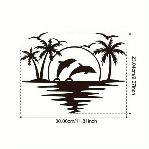 Delfin Solnedgang Tropiske Palmen Jern Kunst Veggkunst 3D Metall Skulptur Veggdekorasjon For Stue Spisestue Kreativ Samtids Nordisk Boliginnredning | Skanto