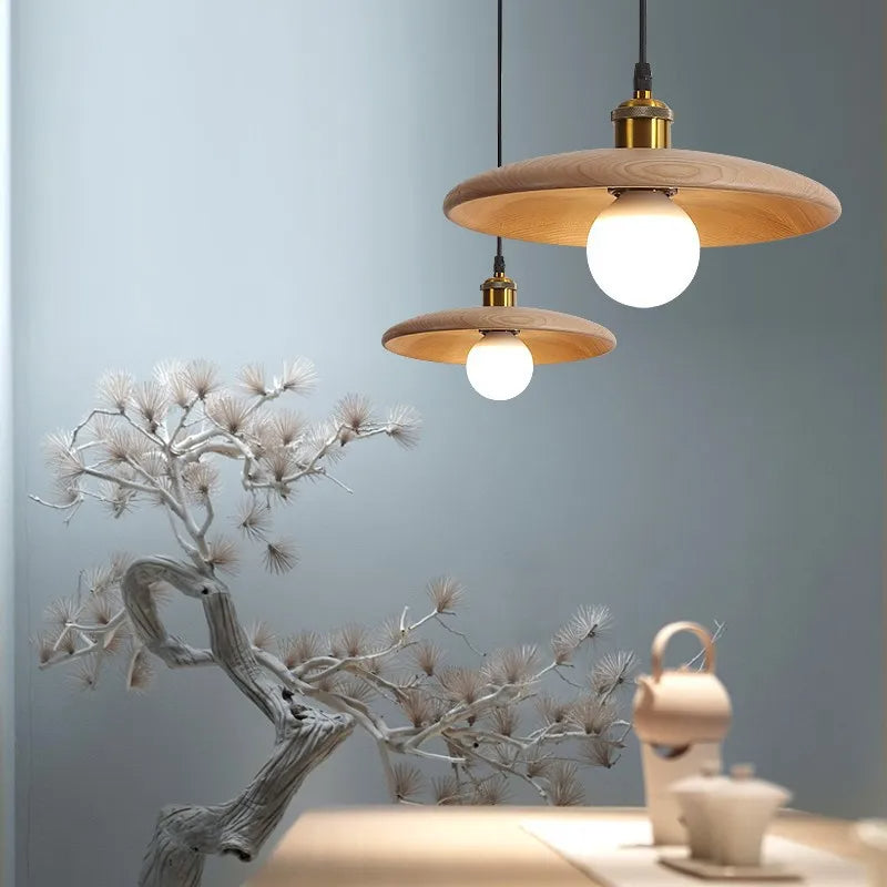 Skanto | Skandinavisk Tre Hengelampe Kunstglass LED Taklampe