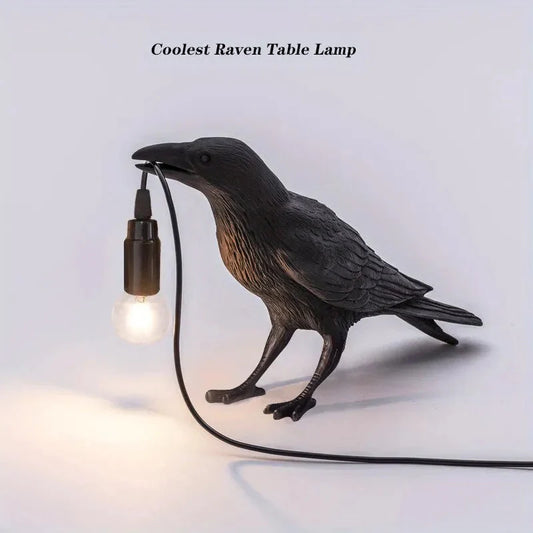 Norvo | E14-pære med kontakt Gothic Raven Lampe Vintage Harpiks Fuglelampe til Nattbord, Kontor, Stue Landhus Art Deco Stil