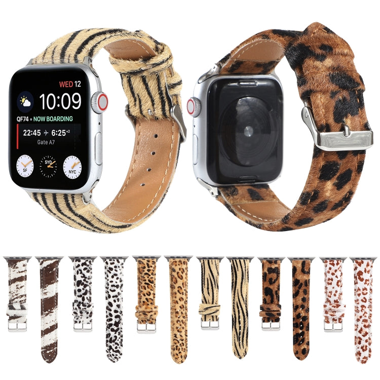 Skanto | Frerndorf | Hestehår Fluffy Leopardmønster Lærreim for Apple Watch Series 9&8&7 41mm / SE 3&SE 2&6&SE&5&4 40mm / 3&2&1 38mm(1)