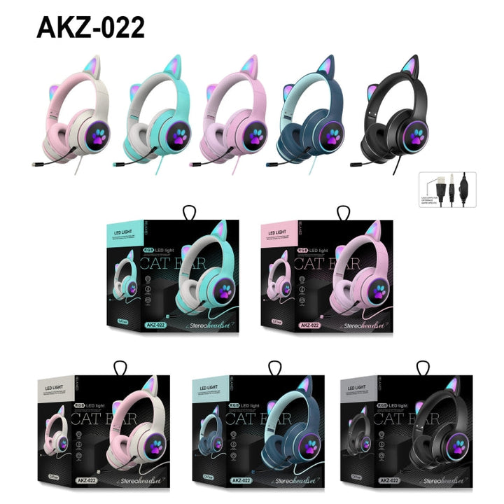 Gaming Headset Katt Øre LED Belysning USB 3.5mm | Skanto