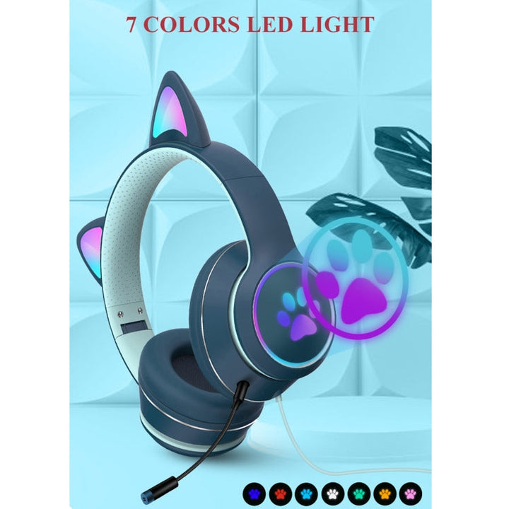 Gaming Headset Katt Øre LED Belysning USB 3.5mm | Skanto