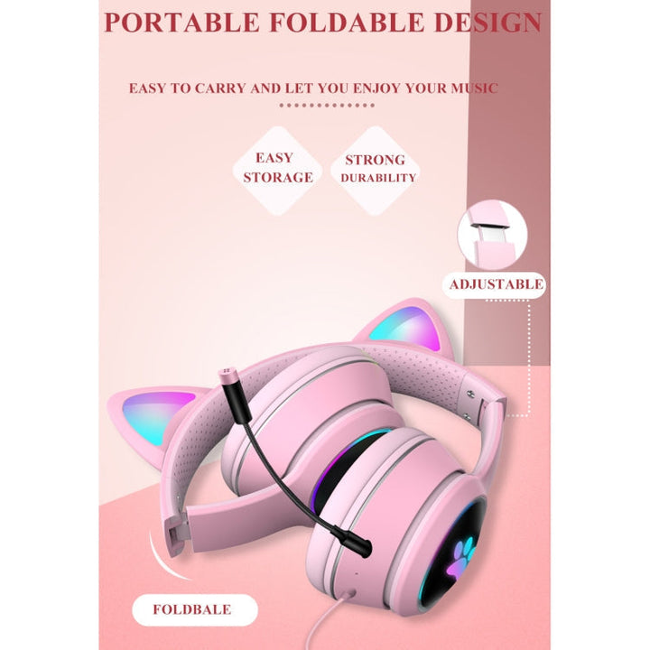 Gaming Headset Katt Øre LED Belysning USB 3.5mm | Skanto