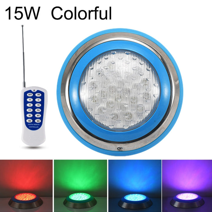 Skanto | 15W LED Rustfritt Stål Veggmontert Bassengbelysning Landskaps Undervannslys (Farget Lys + Fjernkontroll)