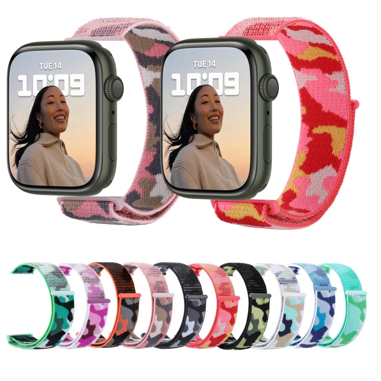Skanto | Frerndorf | Nylon Loop Klokkerem for Apple Watch Ultra 49mm & Watch Ultra 2 49mm / Series 9 & 8 & 7 45mm / SE 3 & SE 2 & 6 & SE & 5 & 4 44mm / 3 & 2 & 1 42mm (Hæren Grønn Kamuflasje)