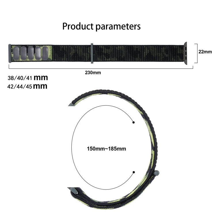 Skanto | Frerndorf | Nylon Loop Klokkerem for Apple Watch Ultra 49mm & Watch Ultra 2 49mm / Series 9 & 8 & 7 45mm / SE 3 & SE 2 & 6 & SE & 5 & 4 44mm / 3 & 2 & 1 42mm (Hæren Grønn Kamuflasje)