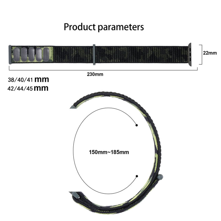Skanto | Frerndorf | Nylon Loop Klokkerem for Apple Watch Ultra 49mm & Watch Ultra 2 49mm / Series 9 & 8 & 7 45mm / SE 3 & SE 2 & 6 & SE & 5 & 4 44mm / 3 & 2 & 1 42mm (Hæren Grønn Kamuflasje)