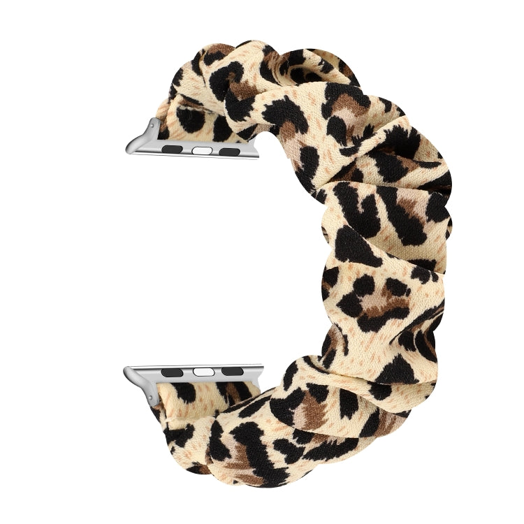 Skanto | For Apple Watch Series 9&8&7 41mm / SE 3&SE 2&6&SE&5&4 40mm / 3&2&1 38mm Stoff + Rustfritt Stål Hår Ring Klokke Band (Leopardmønster)