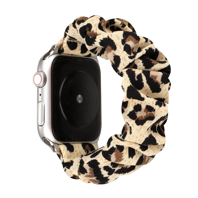 Norvo | For Apple Watch Series 9&8&7 41mm / SE 3&SE 2&6&SE&5&4 40mm / 3&2&1 38mm Stoff + Rustfritt Stål Hår Ring Klokke Band (Leopardmønster)
