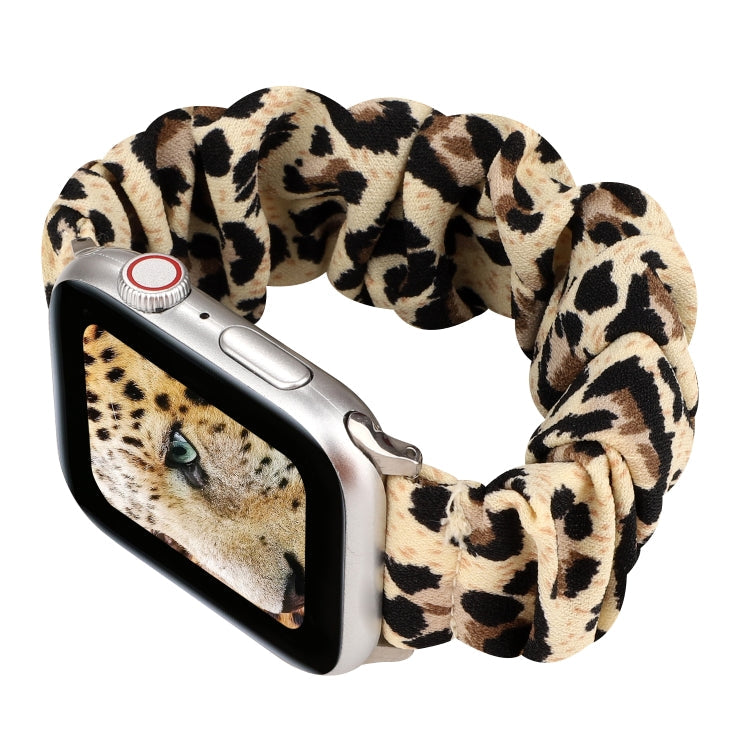 Norvo | For Apple Watch Series 9&8&7 41mm / SE 3&SE 2&6&SE&5&4 40mm / 3&2&1 38mm Stoff + Rustfritt Stål Hår Ring Klokke Band (Leopardmønster)