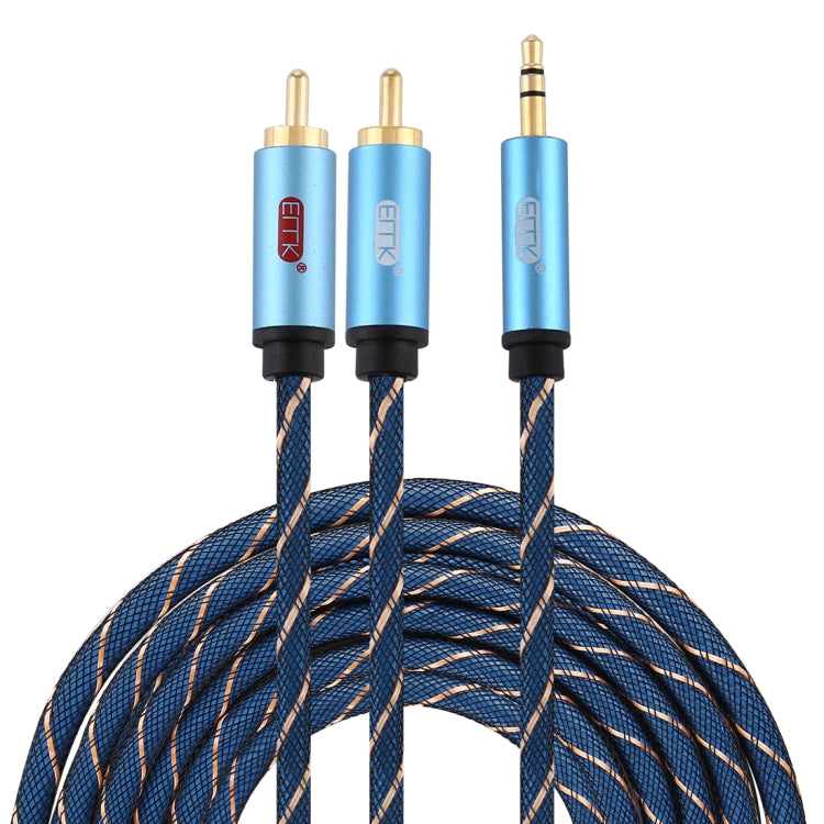 Skanto | EMK 3,5 mm hannplugg til 2 x RCA hann gullbelagt kontakter høyttaler audio kabel, kabel lengde: 5 m (Mørk Blå)