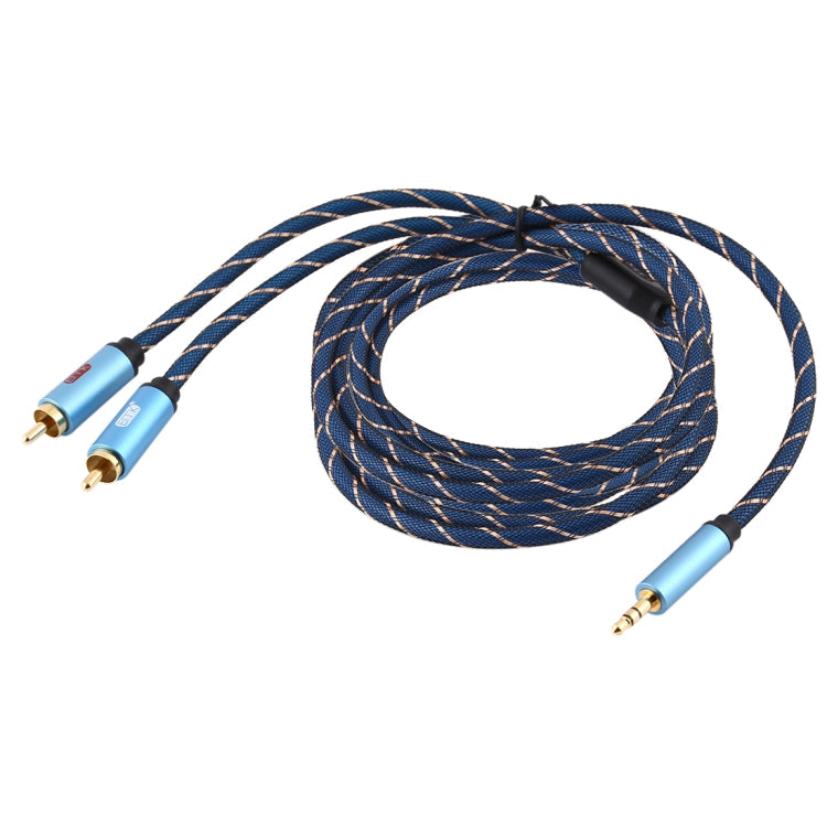 Skanto | EMK 3,5 mm hannplugg til 2 x RCA hann gullbelagt kontakter høyttaler audio kabel, kabel lengde: 5 m (Mørk Blå)
