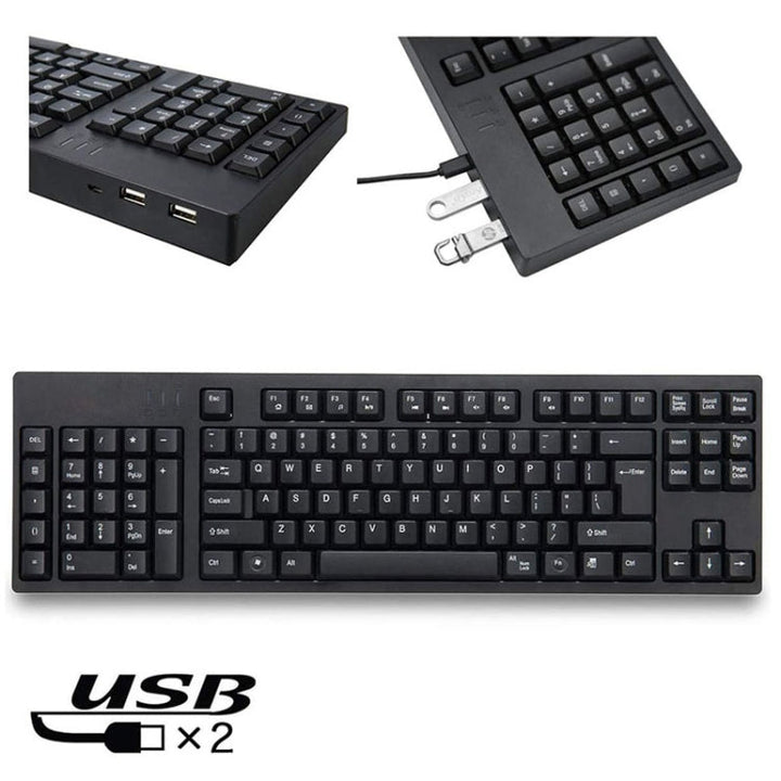 Skanto | Kablet USB Venstrehendt Tastatur med Dual HUB Funksjon (Svart)