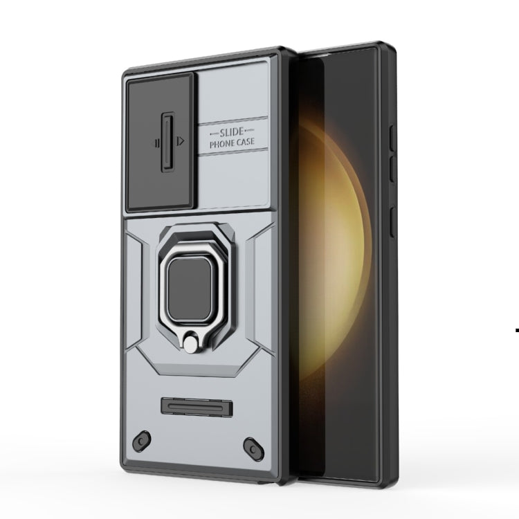 Skanto | For Samsung Galaxy S24 Ultra 5G Sliding Camshield TPU + PC Støtsikker Telefontaske med Holder (Grå)