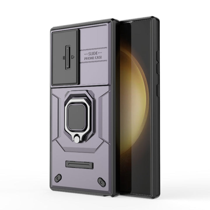 Skanto | For Samsung Galaxy S24 Ultra 5G Sliding Camshield TPU + PC Støtsikker Telefonveske med Stativ (Lilla)