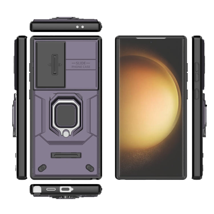Skanto | For Samsung Galaxy S24 Ultra 5G Sliding Camshield TPU + PC Støtsikker Telefonveske med Stativ (Lilla)