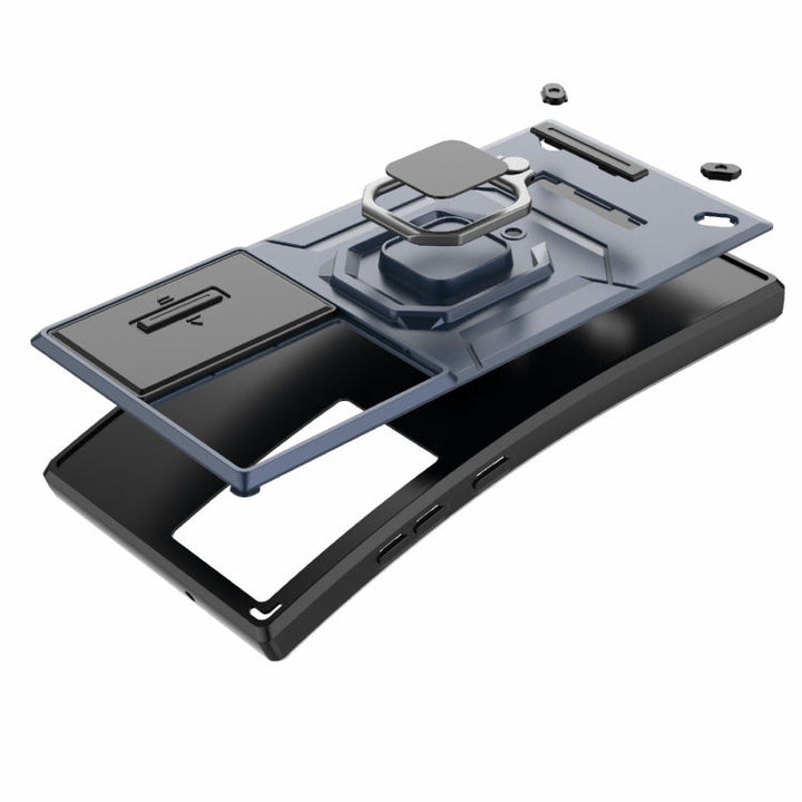 Skanto | For Samsung Galaxy S24 Ultra 5G Sliding Camshield TPU + PC Støtsikker Telefonveske med Stativ (Lilla)