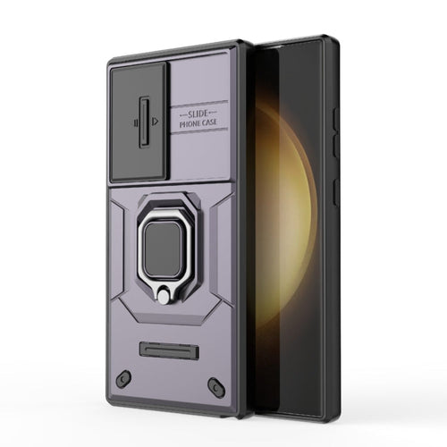 Skanto | For Samsung Galaxy S24 Ultra 5G Sliding Camshield TPU + PC Støtsikker Telefonveske med Stativ (Lilla)