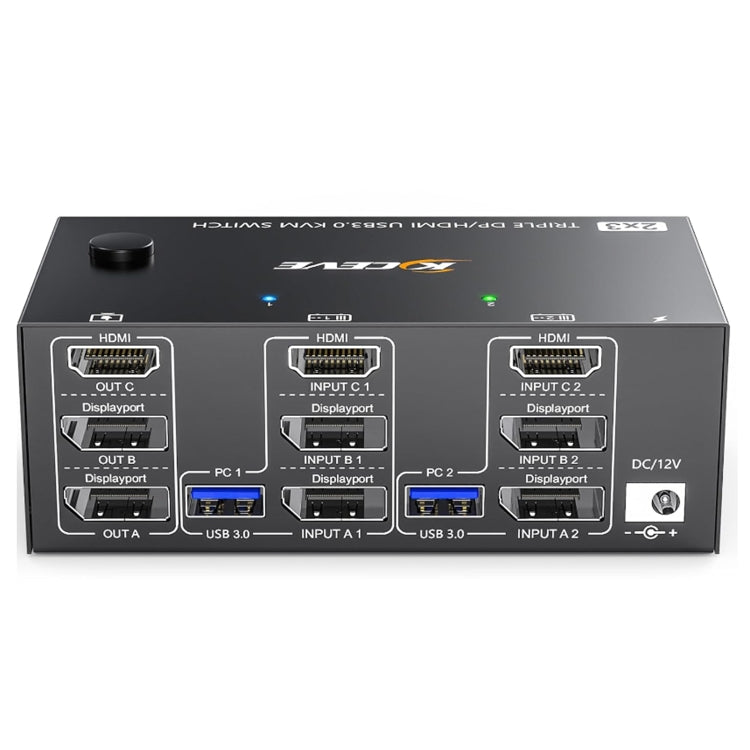 Skanto | KC-KVM203DH 8K 30Hz USB3.0 DP+DP+HDMI Triple Monitors KVM Switch, EU Plugg