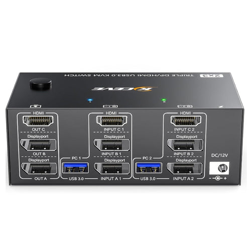 Skanto | KC-KVM203DH 8K 30Hz USB3.0 DP+DP+HDMI Triple Monitors KVM Switch, EU Plugg