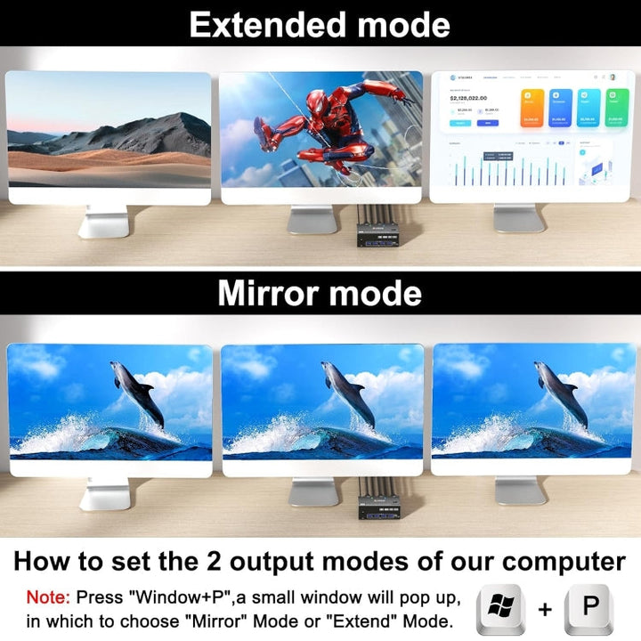 Skanto | KC-KVM203DH 8K 30Hz USB3.0 DP+DP+HDMI Triple Monitors KVM Switch, AU Plugg
