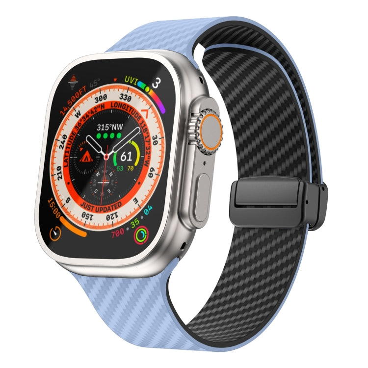 Norvo | For Apple Watch Ultra 2 49mm Karbonfiber Magnetisk Svart Spenne Armbånd (Lys Blå Svart)