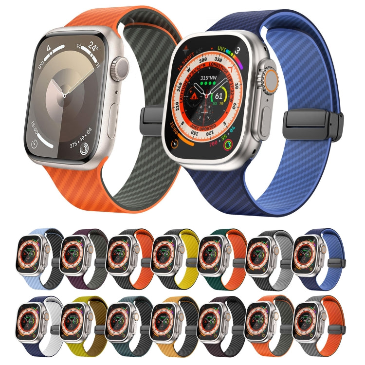 Norvo | For Apple Watch Ultra 2 49mm Karbonfiber Magnetisk Svart Spenne Armbånd (Lys Blå Svart)