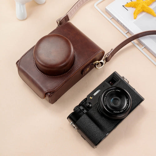 Skanto | For FUJIFILM X100VI Heldekkende Lær Kamera Veske med Rem (Kaffe)