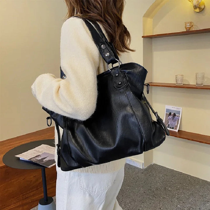 Skanto | Retro-inspirert tote bag med glatt imitasjonslær og klassisk sømdetaljering
