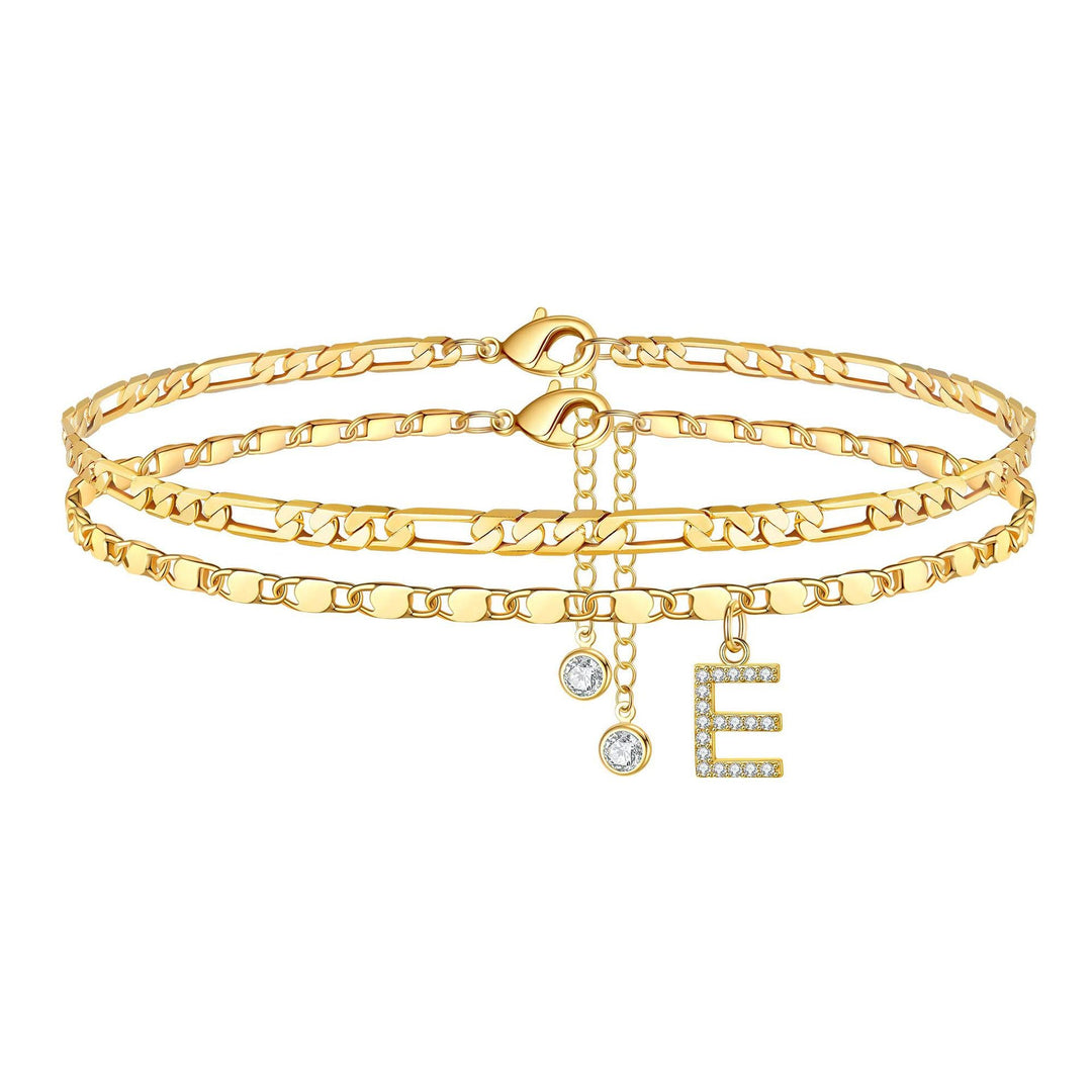Skanto | 2pc 14k Diamant Bokstav Initial Ankelarmbånd