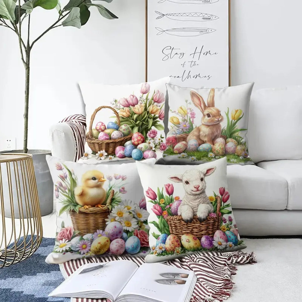 Skanto | Påske Blomster Kaniner Putetrekk | 4pk Sett