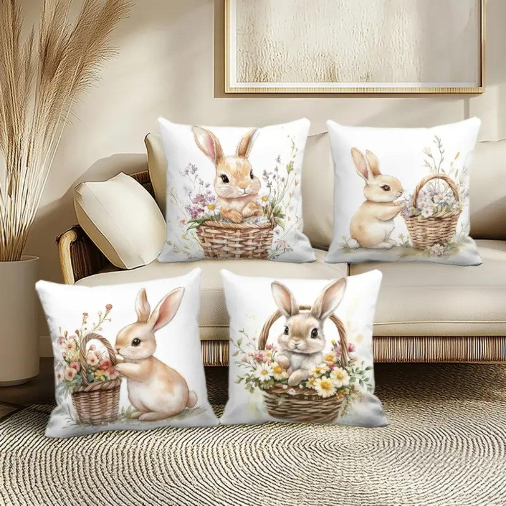 Skanto | Påske Blomster Kaniner Putetrekk | 4pk Sett