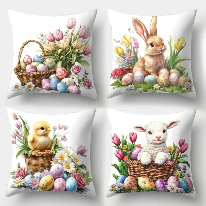Skanto | Påske Blomster Kaniner Putetrekk | 4pk Sett
