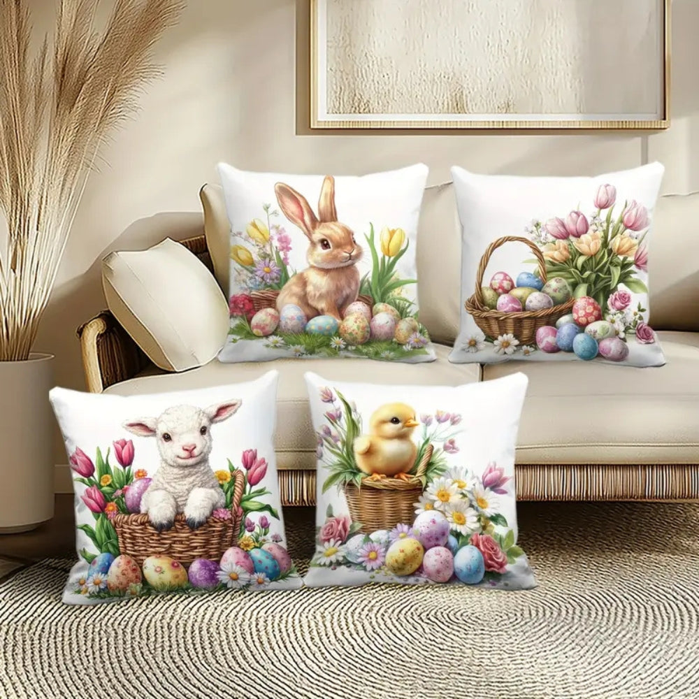 Skanto | Påske Blomster Kaniner Putetrekk | 4pk Sett