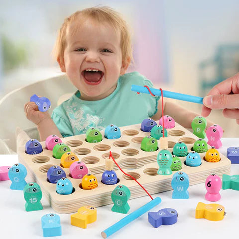 Norvo | Magnetix Fish & Spell | Utdanningsmessig Tre Fiskespill med Magnetiske Bokstaver - Utdanningsleketøy