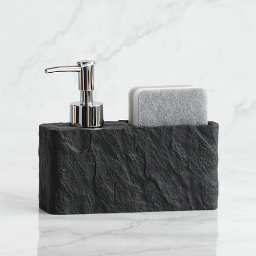 Såpedispenser med svamp – Imitasjon svart stein design | Skanto