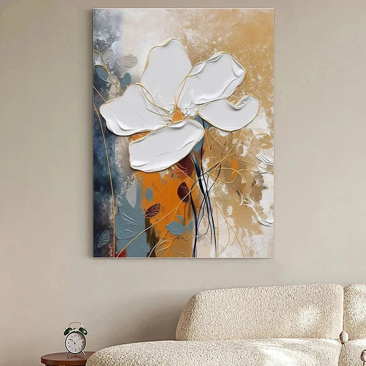 Elegant Blossoms With Gold Accents Wall Art Fine Art Canvas Prints Modern Abstract Botanical Picture For Living Room Entryway Wall Decor | Skanto