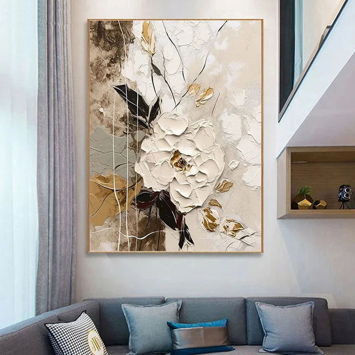 Elegant Blossoms With Gold Accents Wall Art Fine Art Canvas Prints Modern Abstract Botanical Picture For Living Room Entryway Wall Decor | Skanto
