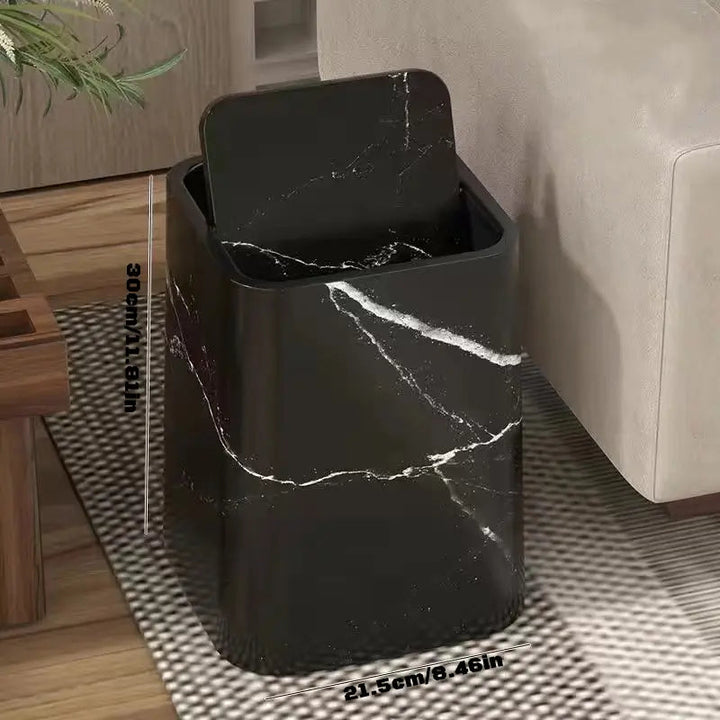 Elegant søppelbøtte i marmordesign med svinglokk
