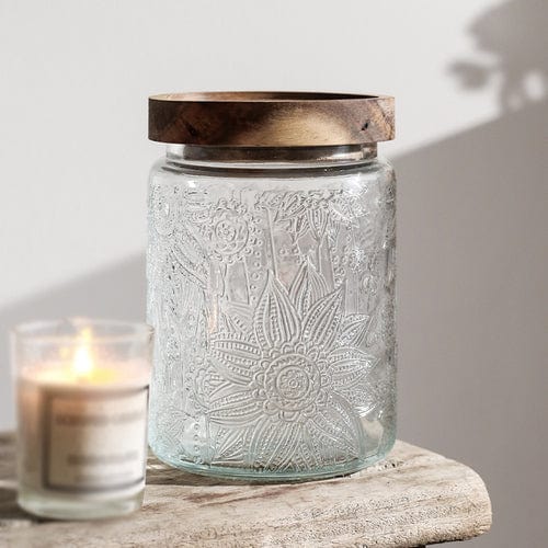 Pr prägemønster blomst glassbeholder Skanto