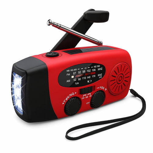 Skanto | CrisisReady Håndsveiv Nødradio – AM/FM Radio med Powerbank, Fakkel & USB-C Lading