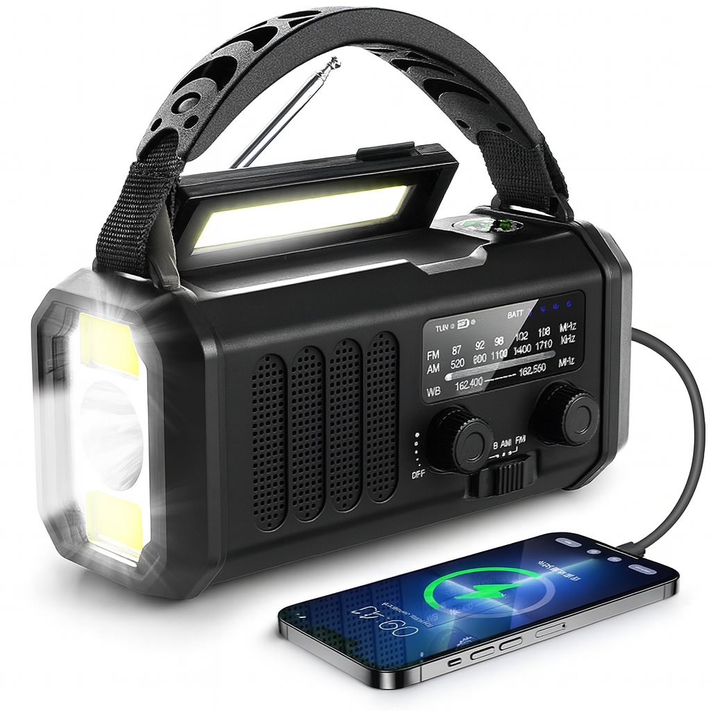 Skanto | Nødsituasjonsbølgekriseradio – Nødradio med powerbank, LED-lommelykt, dynamo og kompass