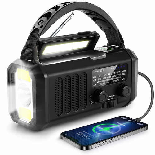 Nødvending Bølge Krise Radio – Nød Radio med Powerbank, LED Lommelykt, Dynamo, og Kompass | Skanto