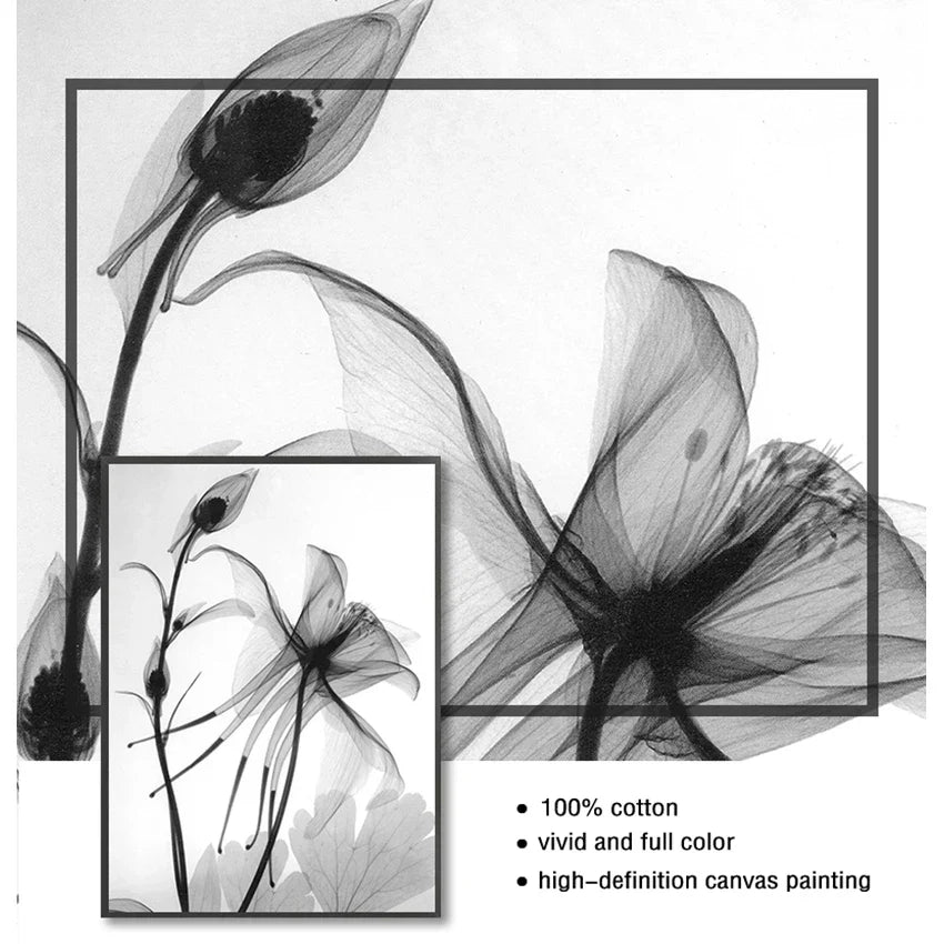 Eksotiske blomster Minimalistisk svart hvit veggkunst Fin kunst lerretstrykk Moderne botaniske bilder for stue spisestue kontor dekor | Skanto