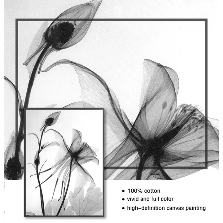 Eksotiske blomster Minimalistisk svart hvit veggkunst Fin kunst lerretstrykk Moderne botaniske bilder for stue spisestue kontor dekor | Skanto