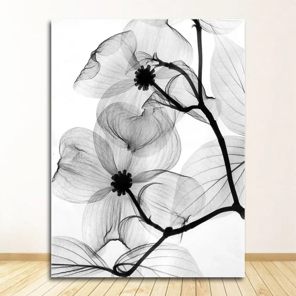 Eksotiske blomster Minimalistisk svart hvit veggkunst Fin kunst lerretstrykk Moderne botaniske bilder for stue spisestue kontor dekor | Skanto
