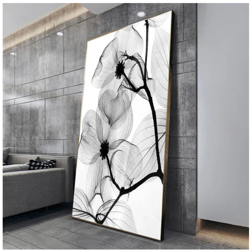 Eksotiske blomster Minimalistisk svart hvit veggkunst Fin kunst lerretstrykk Moderne botaniske bilder for stue spisestue kontor dekor | Skanto
