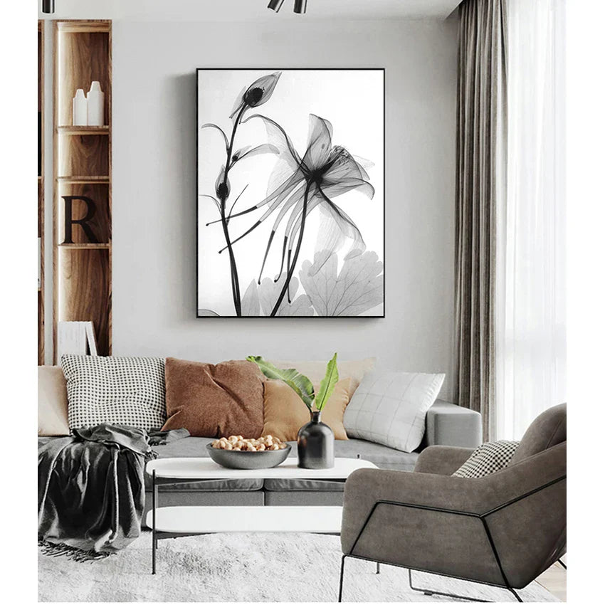 Eksotiske blomster Minimalistisk svart hvit veggkunst Fin kunst lerretstrykk Moderne botaniske bilder for stue spisestue kontor dekor | Skanto